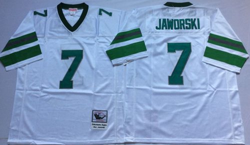 Mitchell And Ness Eagles #7 Ron Jaworski White Throwback Stitched NFL Jersey - Click Image to Close
